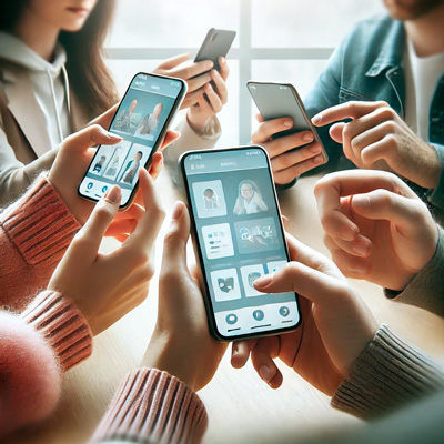 Utilisateurs d'AdJoy créant du contenu authentique sur leurs téléphones mobiles