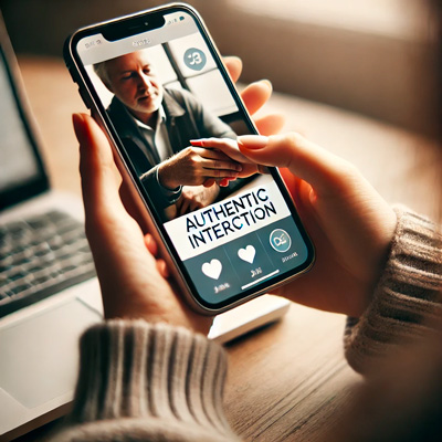 Personne utilisant AdJoy pour une interaction authentique sur son téléphone mobile